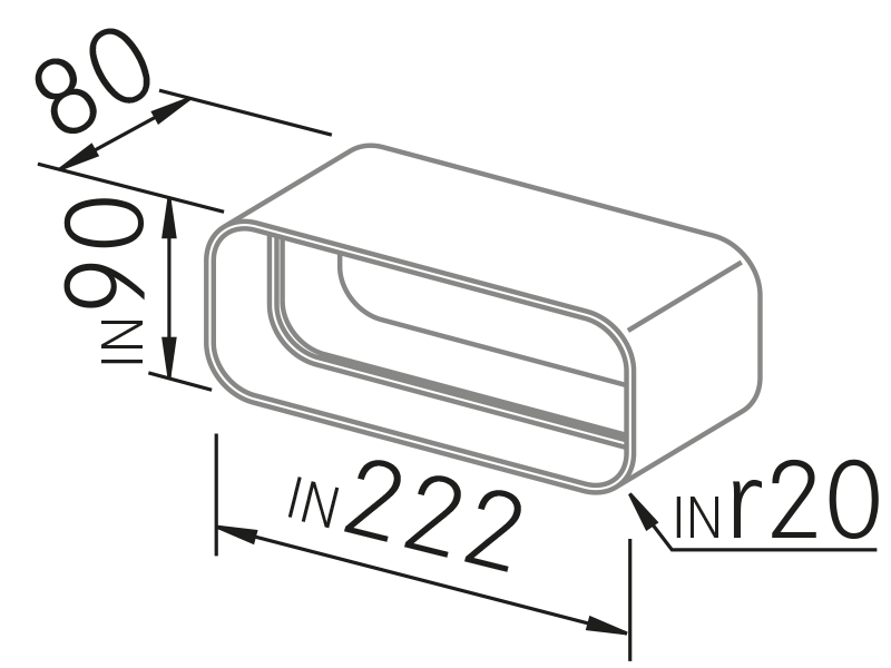 Exaustores - Conector conducto plano - Plano técnico