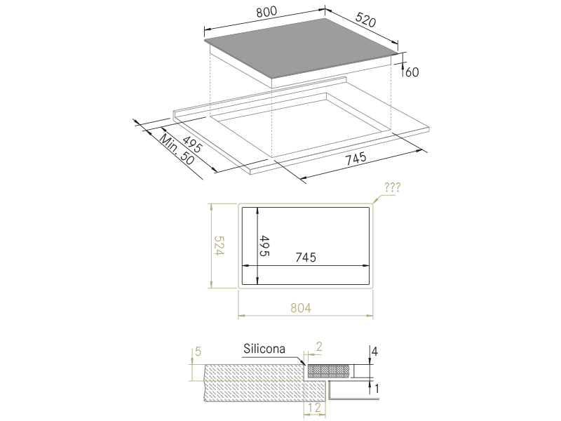 Placas - Vitro 834 Slider Bridge - Plano técnico